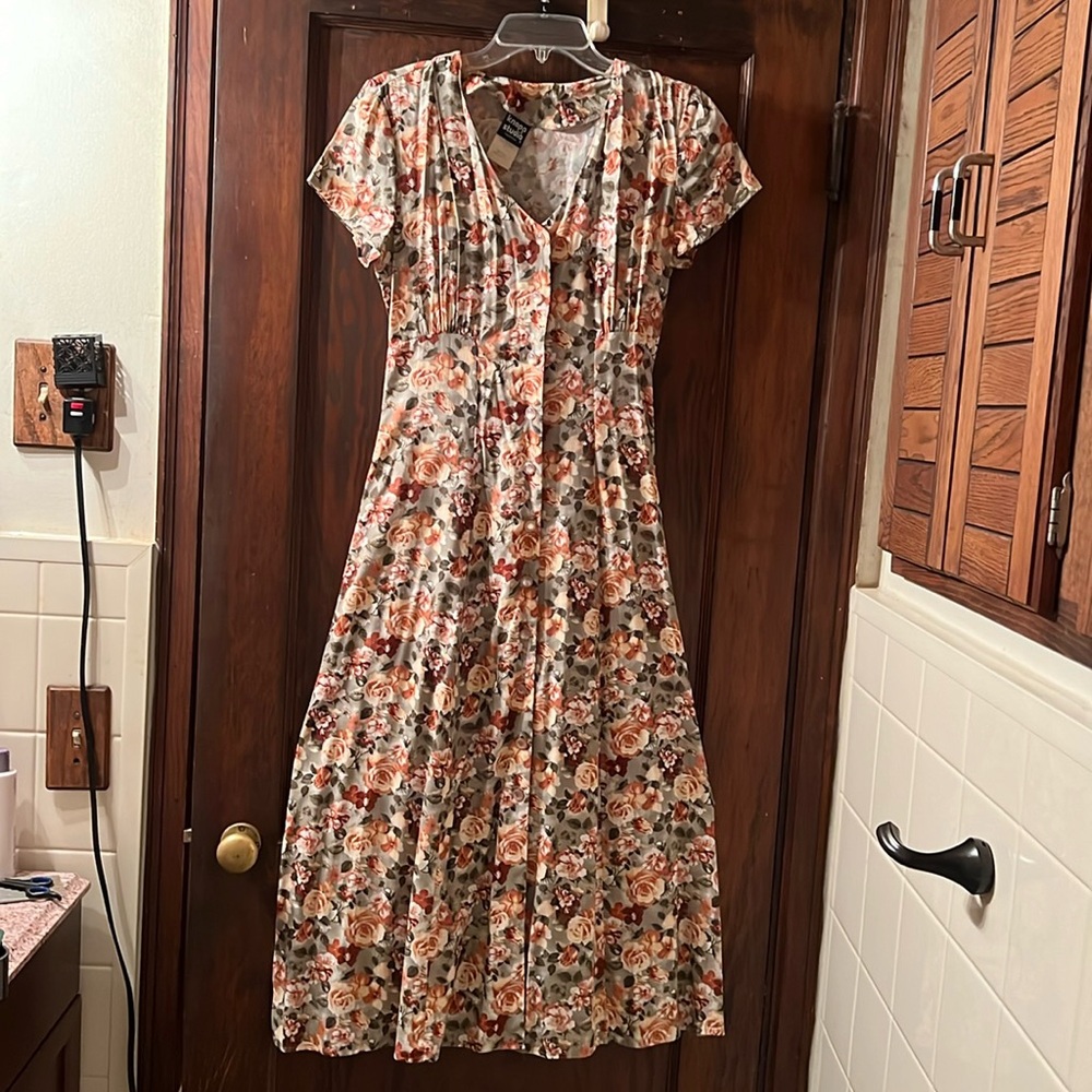 Spring/Summer dress, floral pattern with a sage background, size 5